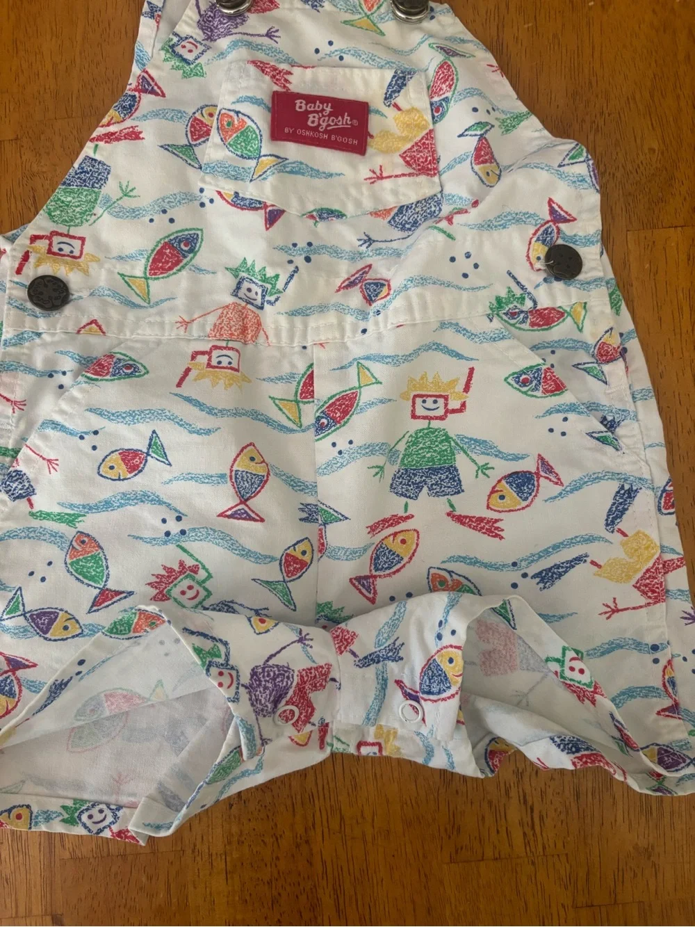 OshKosh B'gosh Baby B’gosh Vintage 90’s Rare Fish Print Short Overalls 24Mo